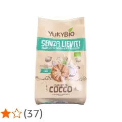 Frollini al cocco YukyBio, senza lieviti, latte, uova, biologici, vegani, fonte di fibre.