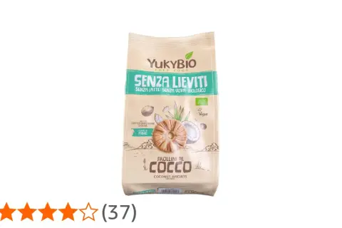 Frollini al cocco YukyBio, senza lieviti, latte, uova, biologici, vegani, fonte di fibre.