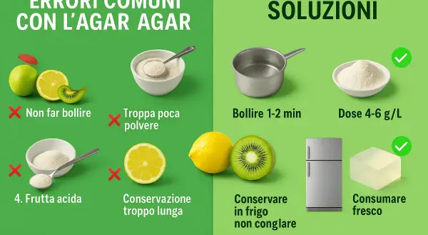 Guida su **agar agar come si usa**: evita di non farlo bollire, usa la dose giusta e conserva in frigo per un risultato perfetto.