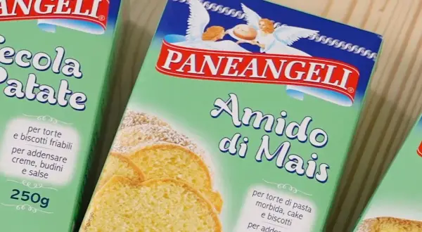 Scatola di Amido di Mais Paneangeli, ideale per addensare creme, budini, salse e per torte morbide.