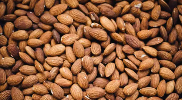 Un mucchio di mandorle, un alimento salutare ma attenzione, le mandorle fanno ingrassare se consumate in eccesso.
