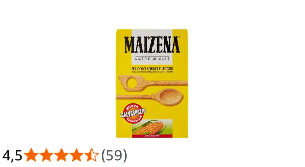 Confezione di Maizena, amido di mais, per dolci soffici e leggeri. Ideale anche per salse e minestre. Senza glutine.